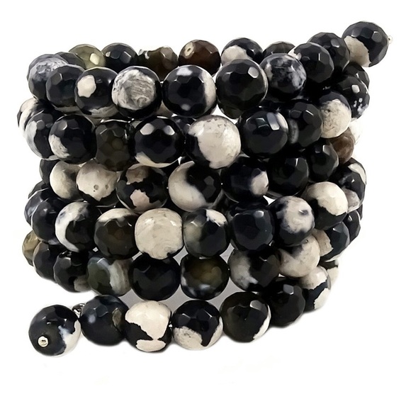 SAVVY CIE BLACK & IVORY AGATE COIL WRAP BRACELET - Picture 2 of 4